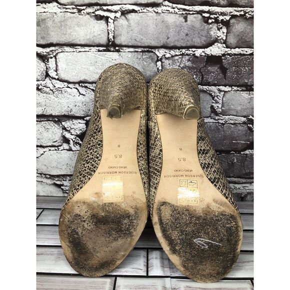 Sigerson Morrison Gold Leather Peep Toe Ankle Strap Dress Heels Women 8.5US/39EU - Picture 6 of 16